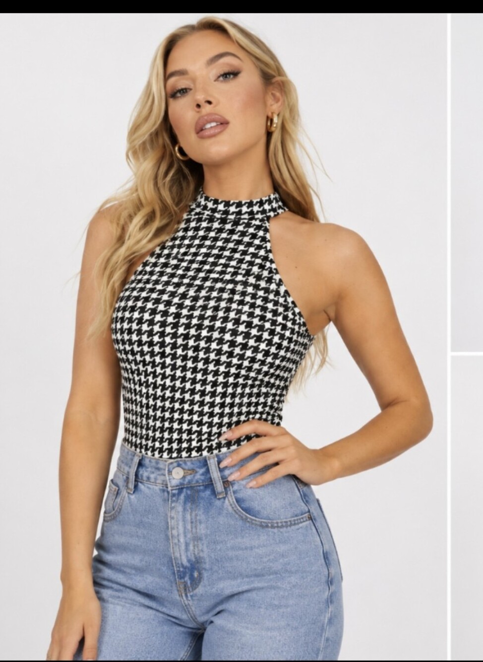 SHEIN | Houndstooth Plaid Halter Sleeveless Black & White Top Size Medium